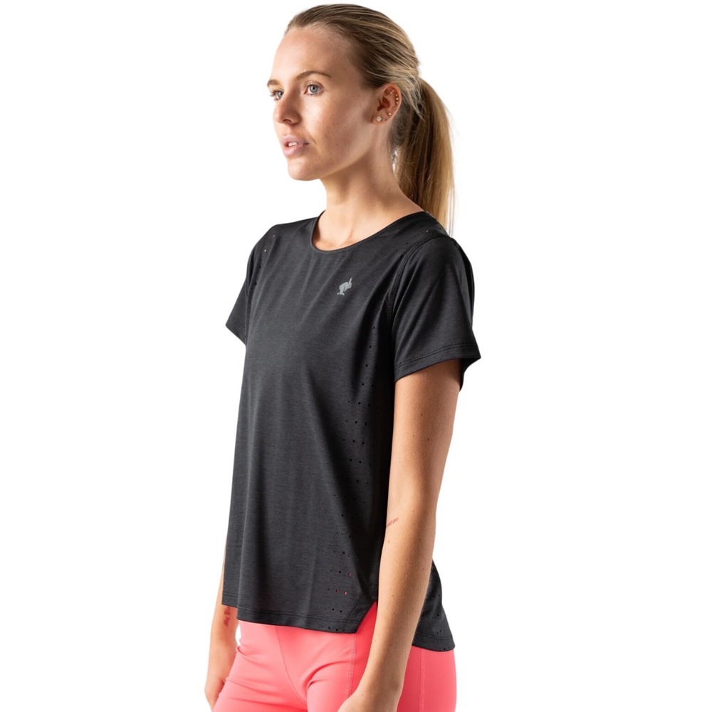 Rabbit Race Pace Tee Women's Large Black Running Shirt Laser Cut Performance